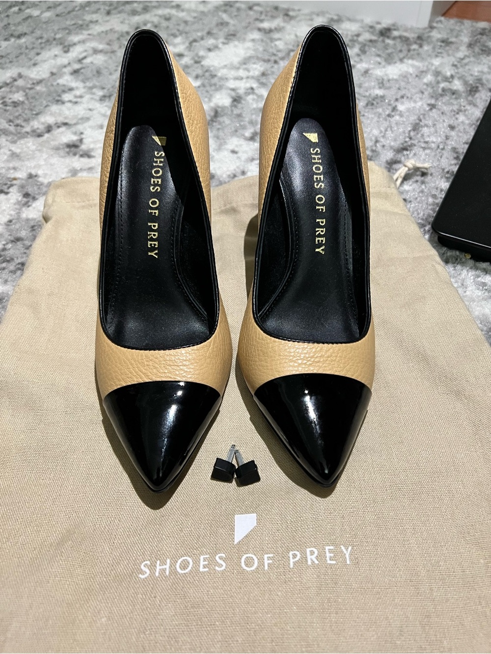 Shoes of Prey Tan and Black Pointed-Toe Stiletto Pumps